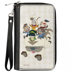 PU Zip Around Wallet Rectangle - Avatar Last Airbender Chibi Characters Group Pose on Appa with Icon Beige/Tan