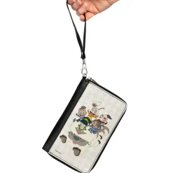 PU Zip Around Wallet Rectangle - Avatar Last Airbender Chibi Characters Group Pose on Appa with Icon Beige/Tan