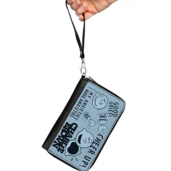 PU Zip Around Wallet Rectangle - CHARLIE BROWN Poses and Quotes Baby Blue/Black