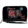 PU Zip Around Wallet Rectangle - Supernatural Crowley WELCOME TO HELL Flames Skulls and Chains Black/Blue/Red/White