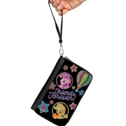 PU Zip Around Wallet Rectangle - My Little Pony Pinkie Pie and Applejack FRIENDS FOREVER Neon Art Black/Multi Color