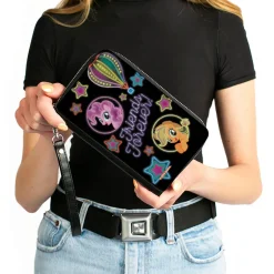PU Zip Around Wallet Rectangle - My Little Pony Pinkie Pie and Applejack FRIENDS FOREVER Neon Art Black/Multi Color