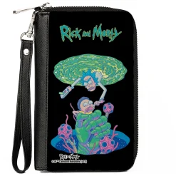 PU Zip Around Wallet Rectangle - RICK AND MORTY Portal Battle Scene Black