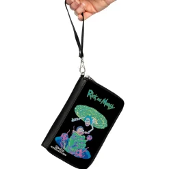 PU Zip Around Wallet Rectangle - RICK AND MORTY Portal Battle Scene Black