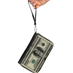 PU Zip Around Wallet Rectangle - 100 Dollar Bills
