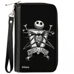 PU Zip Around Wallet Rectangle - A Nightmare Before Christmas MISFIT LOVE Jack and Sally Poses Black/Grays