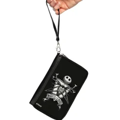 PU Zip Around Wallet Rectangle - A Nightmare Before Christmas MISFIT LOVE Jack and Sally Poses Black/Grays