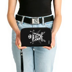 PU Zip Around Wallet Rectangle - A Nightmare Before Christmas MISFIT LOVE Jack and Sally Poses Black/Grays