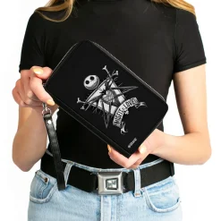PU Zip Around Wallet Rectangle - A Nightmare Before Christmas MISFIT LOVE Jack and Sally Poses Black/Grays