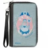 PU Zip Around Wallet Rectangle - Candy Land QUEEN FROSTINE Standing Pose and Float Bubbles Blues/Pinks