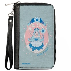 PU Zip Around Wallet Rectangle - Candy Land QUEEN FROSTINE Standing Pose and Float Bubbles Blues/Pinks