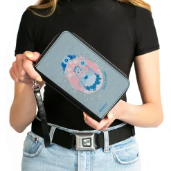 PU Zip Around Wallet Rectangle - Candy Land QUEEN FROSTINE Standing Pose and Float Bubbles Blues/Pinks