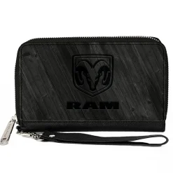 PU Zip Around Wallet Rectangle - RAM Logo Wood Grain Grays