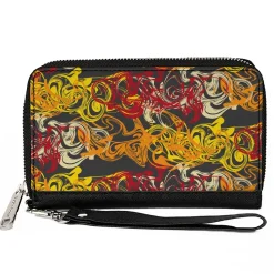 PU Zip Around Wallet Rectangle - Swirl Mix Gray/Multi Color