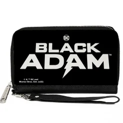 PU Zip Around Wallet Rectangle - BLACK ADAM Title Logo Black White