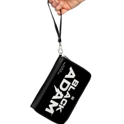 PU Zip Around Wallet Rectangle - BLACK ADAM Title Logo Black White