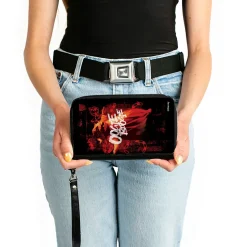 PU Zip Around Wallet Rectangle - The Nightmare Before Christmas OOGIE BOOGIE Pose and Icons Black/Oranges