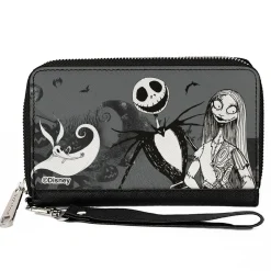 PU Zip Around Wallet Rectangle - The Nightmare Before Christmas Jack Sally and Zero Cemetery Scene Grays