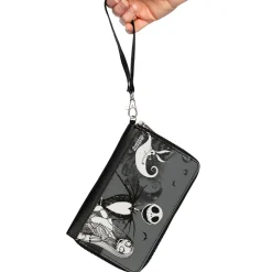 PU Zip Around Wallet Rectangle - The Nightmare Before Christmas Jack Sally and Zero Cemetery Scene Grays