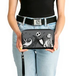 PU Zip Around Wallet Rectangle - The Nightmare Before Christmas Jack Sally and Zero Cemetery Scene Grays