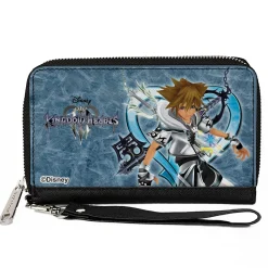 PU Zip Around Wallet Rectangle - Kingdom Hearts Final Form Sora Pose Logo Keyblades Blues