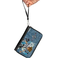 PU Zip Around Wallet Rectangle - Kingdom Hearts Final Form Sora Pose Logo Keyblades Blues