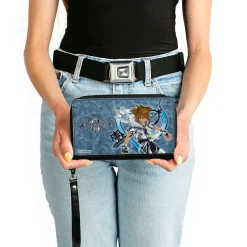 PU Zip Around Wallet Rectangle - Kingdom Hearts Final Form Sora Pose Logo Keyblades Blues