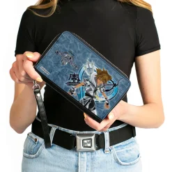 PU Zip Around Wallet Rectangle - Kingdom Hearts Final Form Sora Pose Logo Keyblades Blues