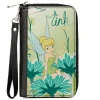 PU Zip Around Wallet Rectangle - Tinker Bell Sitting on Flower Pose Greens/Aqua Blues