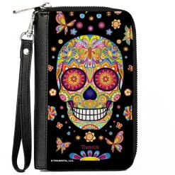 PU Zip Around Wallet Rectangle - Mariposa Calaveras/Butterflies/Flowers Black/Multi Color