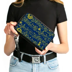 PU Zip Around Wallet Rectangle - HARMONY BALANCE LIFE Icons Collage Blue/Yellow