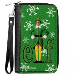 PU Zip Around Wallet Rectangle - Elf Buddy the Elf Logo Pose Snowflakes Greens/White