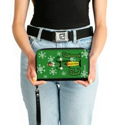 PU Zip Around Wallet Rectangle - Elf Buddy the Elf Logo Pose Snowflakes Greens/White