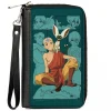 PU Zip Around Wallet Rectangle - Avatar Last Airbender Aang and Momo Pose with Character Blocks Teals
