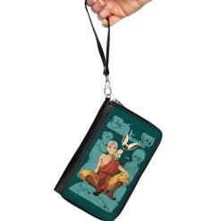 PU Zip Around Wallet Rectangle - Avatar Last Airbender Aang and Momo Pose with Character Blocks Teals