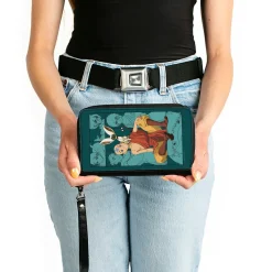 PU Zip Around Wallet Rectangle - Avatar Last Airbender Aang and Momo Pose with Character Blocks Teals