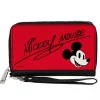 PU Zip Around Wallet Rectangle - Mickey Mouse Autograph and Smiling Face Red/Black