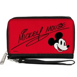 PU Zip Around Wallet Rectangle - Mickey Mouse Autograph and Smiling Face Red/Black