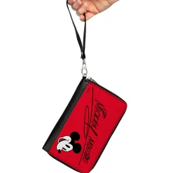PU Zip Around Wallet Rectangle - Mickey Mouse Autograph and Smiling Face Red/Black