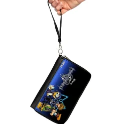 PU Zip Around Wallet Rectangle - Kingdom Hearts Donald Sora and Goofy Group Pose Blue Fade