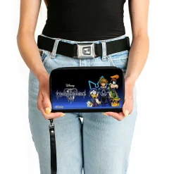 PU Zip Around Wallet Rectangle - Kingdom Hearts Donald Sora and Goofy Group Pose Blue Fade