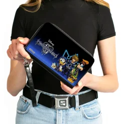 PU Zip Around Wallet Rectangle - Kingdom Hearts Donald Sora and Goofy Group Pose Blue Fade