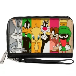 PU Zip Around Wallet Rectangle - Looney Tunes 6-Classic Character Blocks Multi Color
