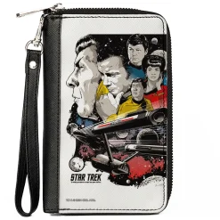 PU Zip Around Wallet Rectangle - Classic Star Trek Crew and Enterprise Poster White/Multi Color