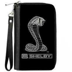 PU Zip Around Wallet Rectangle - Carroll Shelby Super Snake CS SHELBY Racing Logo Black/White