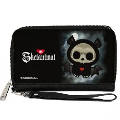 PU Zip Around Wallet Rectangle - SKELANIMALS Diego the Bat Fog Pose and Title Logo Black/White