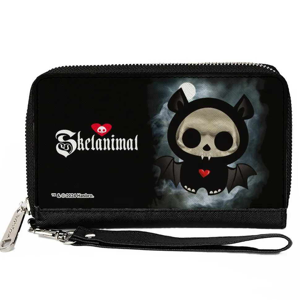 PU Zip Around Wallet Rectangle - SKELANIMALS Diego the Bat Fog Pose and Title Logo Black/White