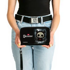 PU Zip Around Wallet Rectangle - SKELANIMALS Diego the Bat Fog Pose and Title Logo Black/White