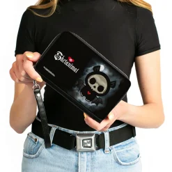 PU Zip Around Wallet Rectangle - SKELANIMALS Diego the Bat Fog Pose and Title Logo Black/White