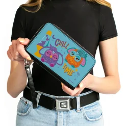 PU Zip Around Wallet Rectangle - Furby Purple and Orange Furby CHILL TIME Pose Blue/Purple
